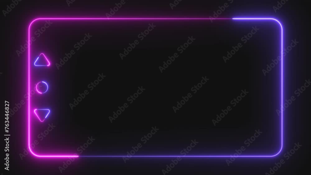 Poster glowing colored neon frame with moving lines on a transparent alpha channel background in a seamless