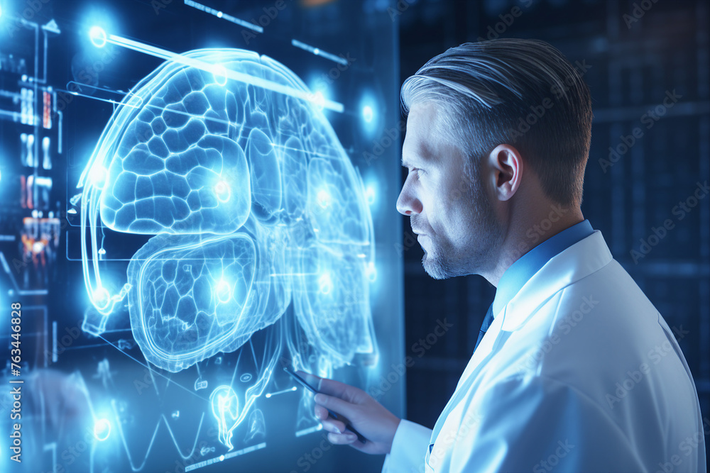 Poster scientist at work in a modern laboratory created with generative ai technology