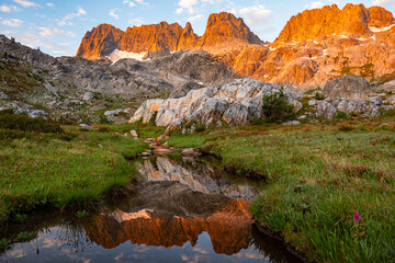 Golden Morning Alpenglow in the Eastern Sierra Mountains