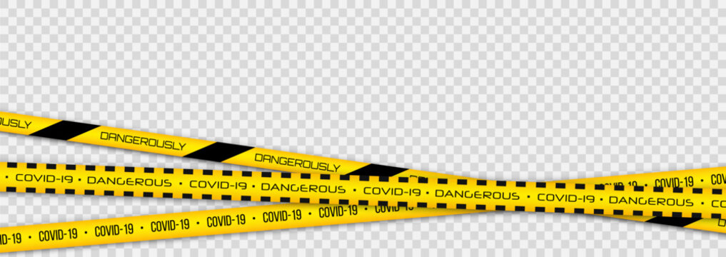 Caution, set of yellow warning tapes. Abstract warning lines for police, accidents, covid. Collection of vector danger tapes.