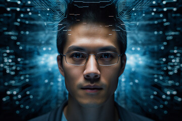 Created with generative AI picture of confident office worker IT specialist system administrator manager