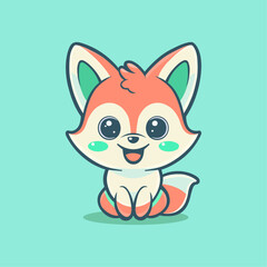 cute fox sitting icon, cartoon illustration concept logo