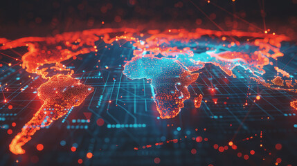 Obraz premium Cyberspace world map digital network connections. Concept future technology.