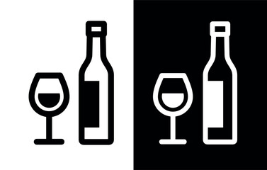 Wineglass and bottle icon. Symbol of wine or alcohol. Identification of a store or alcoholic menu card.