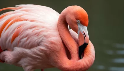 Fotobehang A Flamingo With Its Beak Resting On Its Back Upscaled 2 © Noor