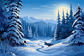 Foto auf Acrylglas Antireflex a snowy landscape with a river and trees © Alex