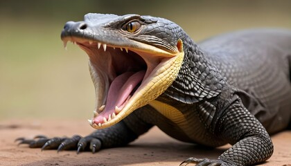 A Monitor Lizard With Its Mouth Open Displaying I Upscaled 3 - obrazy, fototapety, plakaty