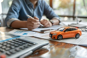 Expert advisor explains car loan terms to customer for financing needs. Concept Car Loan Terms, Financing Solutions, Expert Advice, Customer Education