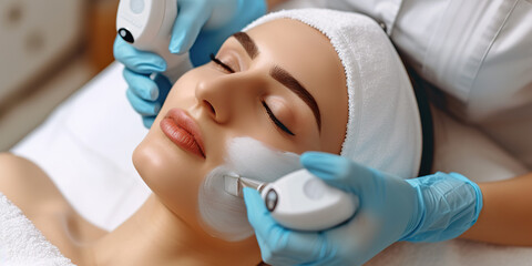 woman skincare procedure in cosmetology clinic