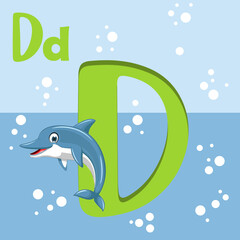 D for Dolphin ,ABC TO Z , Colorful animal alphabet letter D with a cute dolphin, alphabet letter D,