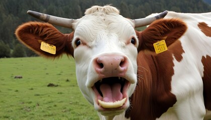 A Cow With Its Mouth Open Chewing Cud Upscaled 6 - obrazy, fototapety, plakaty