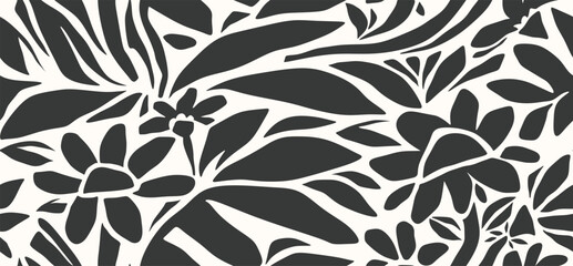 Minimal abstract floral leaf and flower organic shapes seamless pattern, leaves and flowers vector.	