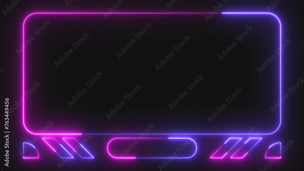 Poster glowing colored neon frame with moving lines on a transparent alpha channel background in a seamless