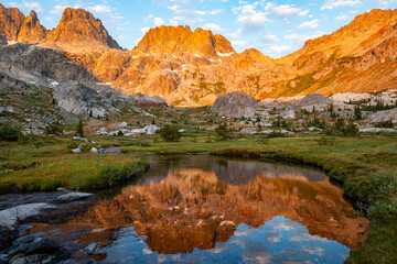 Golden Mountain Alpenglow, Mirrored in Pond