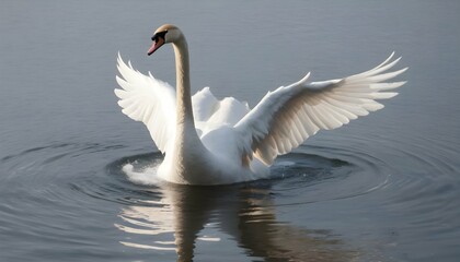 Obraz premium A Swan With Its Wings Flapping Creating Ripples I Upscaled 5