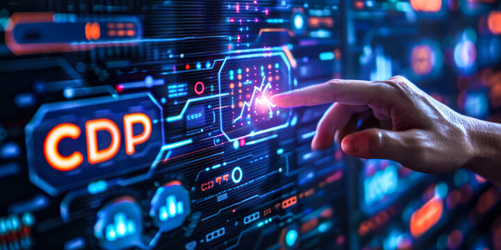 Marketer Interacting with a Customer Data Platform (CDP) Interface for Enhanced Data Unification and Marketing