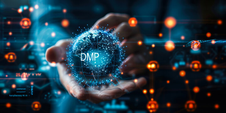 Digital Marketing Professional Demonstrating Data Management Platform (DMP) Capabilities with a Virtual Globe Interface
