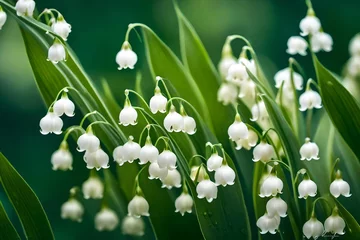  white spring flowers, Generative AI captures the exquisite beauty of Lily of the Valley flowers adorned with delicate raindrops, their white petals glistening in the aftermath of a refreshing rain © SANA
