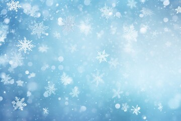 Naklejka na ściany i meble Icy blue background with delicate snowflakes floating gently.