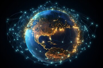 Obraz premium The earth at night with a network of city lights illuminating the planet