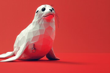 Whimsical Waves of Wellness: An Adorable Seal in Nurse's Attire Offering Comfort with a Bright Red Stethoscope