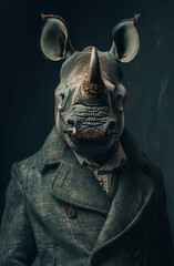 portrait of a rhino dressed in casual