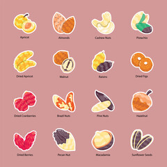 Exotic and Dry Fruits Flat Stickers