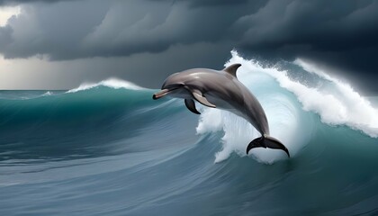 A Dolphin Riding The Waves In A Storm Upscaled 5