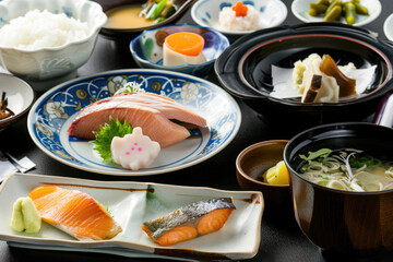 Fototapeta na wymiar A traditional Japanese breakfast spread