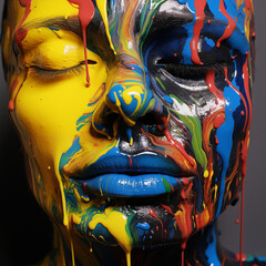 acrylic colour pouring on face of a female