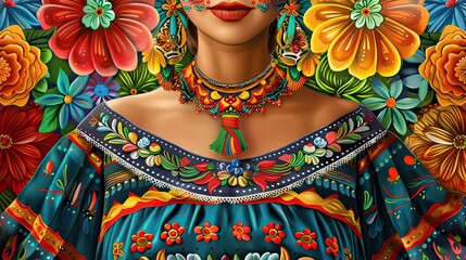 Portrait of a woman with Catrina face paint and a sombrero for Day of the Dead in Mexico