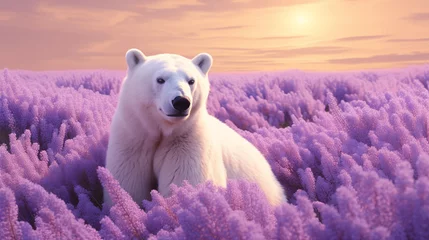 Foto op Canvas Urso Polar em um campo de lavanda - Papel de parede © Vitor