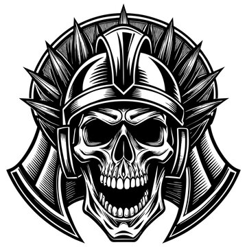 Stylized Samurai Skull with Spiked Helmet Design. High level of detail. Vector  illustration

