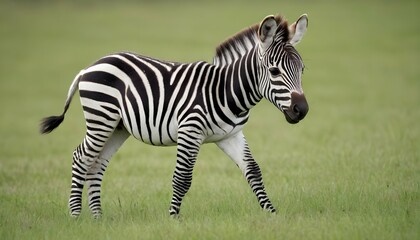 Fototapeta na wymiar A Zebra Foal Frolicking In The Grass Upscaled 3