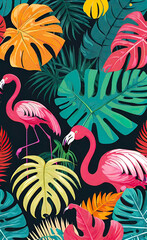 Naklejka premium Vector illustration, modern collage of floral illustrations of tropical elements, palm leaf, logo for greeting card, background or label, smartphone backgrounds,