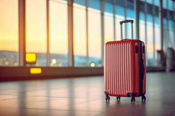 Travel concept with suitcase with airport view