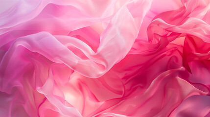Beautiful graceful flowing pink transparent silk fabrics. Background with smooth waves for design. - 763456047