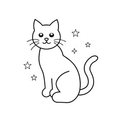 A cute cat outline drawing vector, stars and galaxies incorporated into its design.
