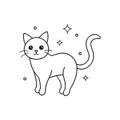 A cute cat outline drawing vector, stars and galaxies incorporated into its design.