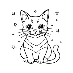 A cute cat outline drawing vector, stars and galaxies incorporated into its design.