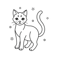 A cute cat outline drawing vector, stars and galaxies incorporated into its design.