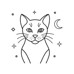 A cute cat outline drawing vector, stars and galaxies incorporated into its design.