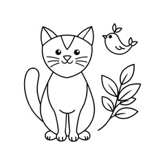 A cute cat outline drawing vector, stars and galaxies incorporated into its design.