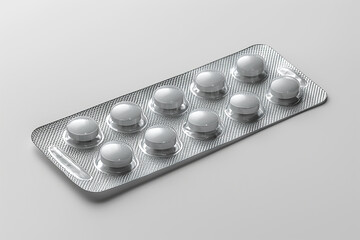 White vitamins in blister isolated on gray background with clipping path.  - obrazy, fototapety, plakaty