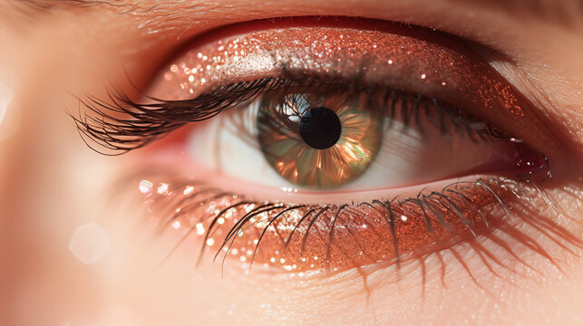 A close-up of a rose gold glitter surface, with a bokeh effect to enhance the sparkle