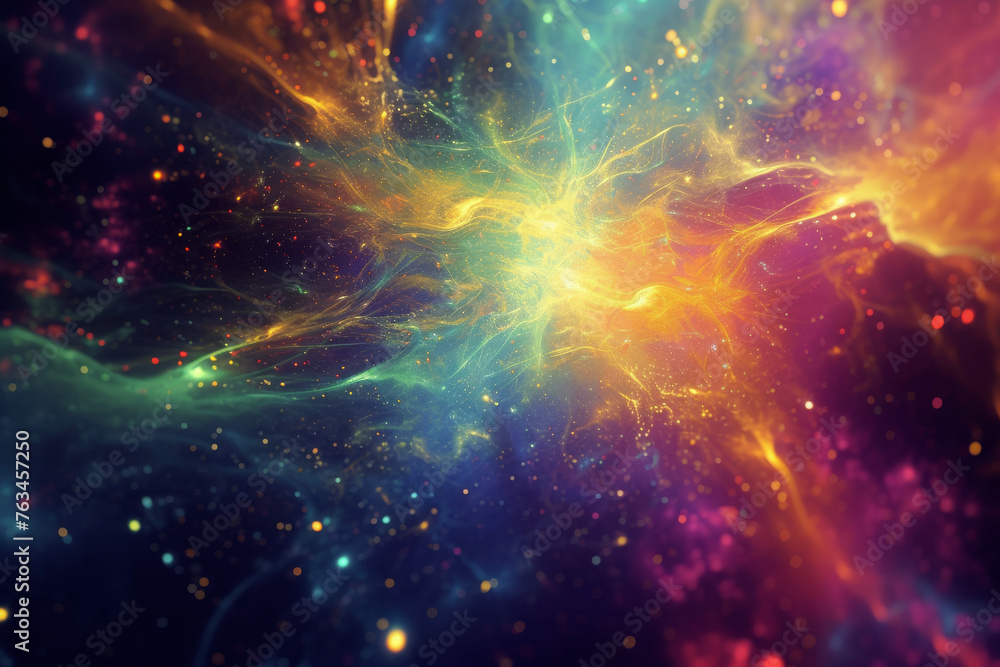 Wall mural stunning cosmic explosion of colors in space, with swirling nebulas and glittering stars, creating a
