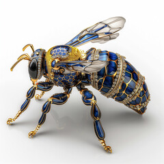 Fototapeta premium A delicate porcelain bumble bee. Cobalt blue, gold and encrusted with gemstones. In the style of a museum exhibit. Reminiscent of the French royal court of the 1700's.