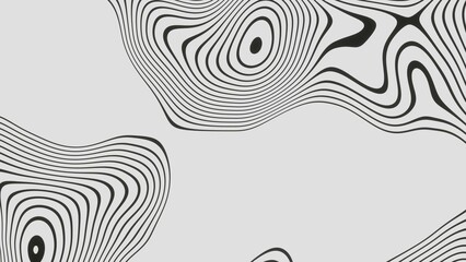 3d black and white abstract wallpaper. Outline Topographic geography map. Moving waves on white background. Liquid alien terrain texture pattern.