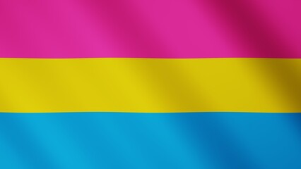 3d Pansexual LGBT community Pride waving flag. Rainbow Pan Homosexuality sign isolated background. Gay rights.