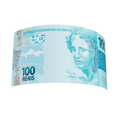 Money bills. Brazilian one hundred reais notes. Finance concept. Transparent background.